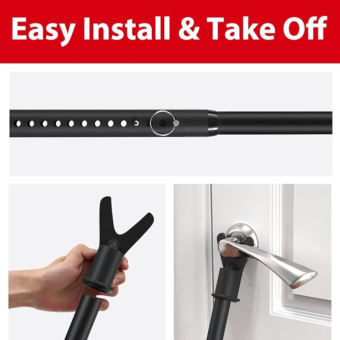 Door Stoppers Security Bar, 3-in-1 Apartment Patio Sliding Door Security Bar from Inside, Adjustable Front Door & Window Barricade Security Stick for Home Safety, 2-Pack Burglar Jammer Lock Black - Image 8