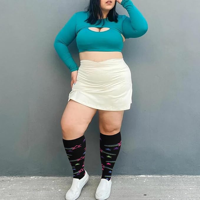 Abodhu Plus Size Compression Socks for Women& Men 15-20mmHg Wide Calf Knee High Socks - Image 7
