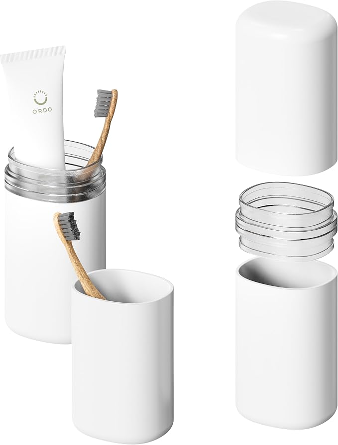 Baluca Travel Toothbrush Case, Portable Tooth Brush Holder and Toothpaste Cover Container with Mouthwash Cup, Compact Oral Clean Tools Organizer for Traveling/Camping/School/Home (White, Extra Large) by Baluca
