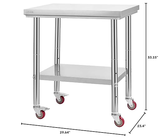 VEVOR Stainless Steel Table, 24 x 30 Inches Food Prep Worktable with Wheels, Kitchen Prep Table with Adjustable Undershelf Workstations for Commercial Kitchen, Restaurant, Hotel and Garage, Outdoor - Image 3