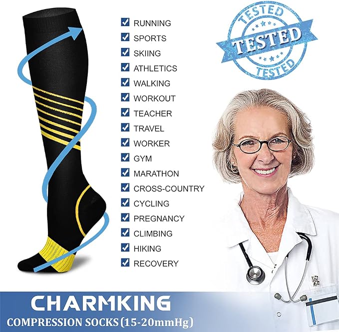 CHARMKING Compression Socks for Women & Men Circulation (8 Pairs) 15-20 mmHg Best Calf Socks Support for Athletic Cycling - Image 5