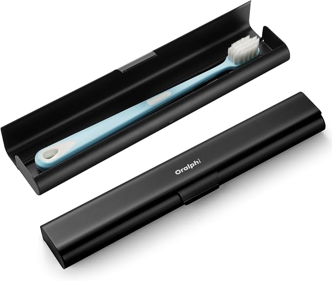 Aluminum Toothbrush Travel Case, Portable Travel Toothbrush Holder, Durable Manual Toothbrush Box Container for Traveling, Bathroom, Camping, Business Trip-Black by Oralphi