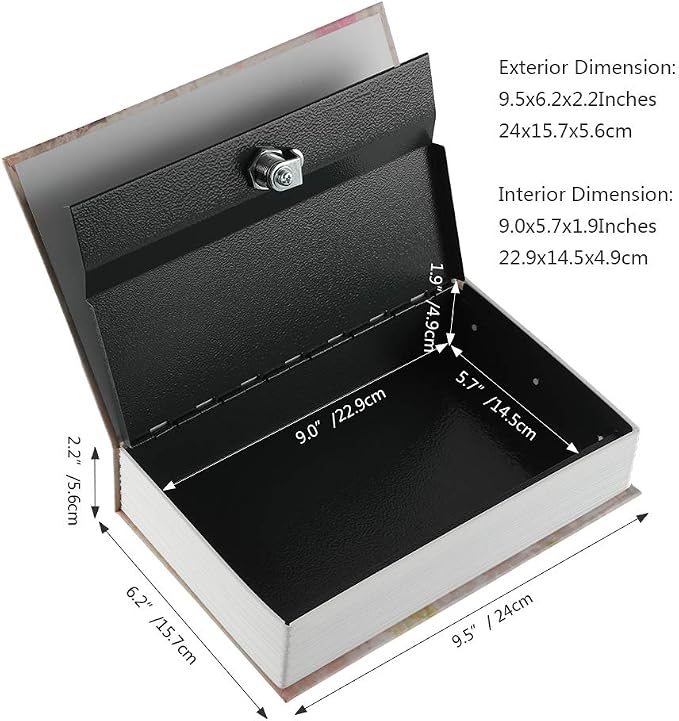 KYODOLED Diversion Book Safe with Key Lock, Secret Safe Metal Lock Box,Money Storage Collection Box,9.5" x 6.1" x 2.2" Paris Large - Image 3