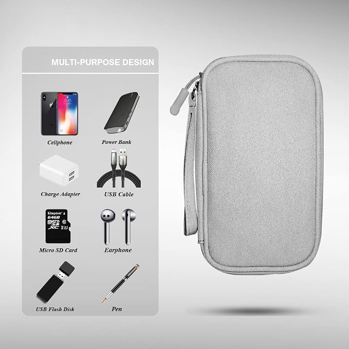 Electronics Organizer Bag Pouch Cable Charger Case Travel Shockproof Cord Carrying Case for Earphone Powerbank USB Hard Drive SD Card (Grey) - Image 4