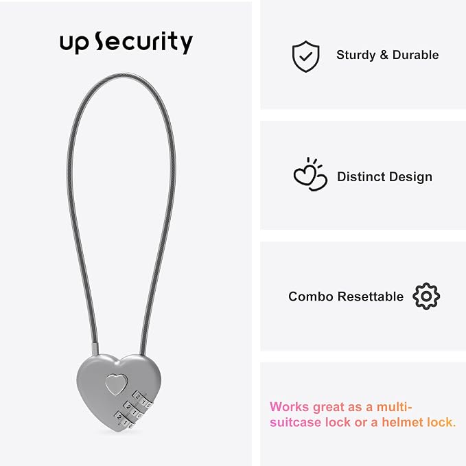 Combination Lock with Cable, Combo Lock with Code, Small Cable Padlock Combination for Travel Essentials, Luggage, Bike Motorcycle Helmet, Outdoor Fence Gate, Cabinet, Refrigerator Door - Image 2