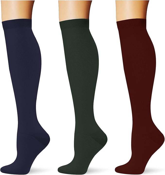 (3 pairs) Compression Socks 20-30 mmHg Long Knee High Socks for Women Men Support Athletic Travel Daily Wear by Saniripple