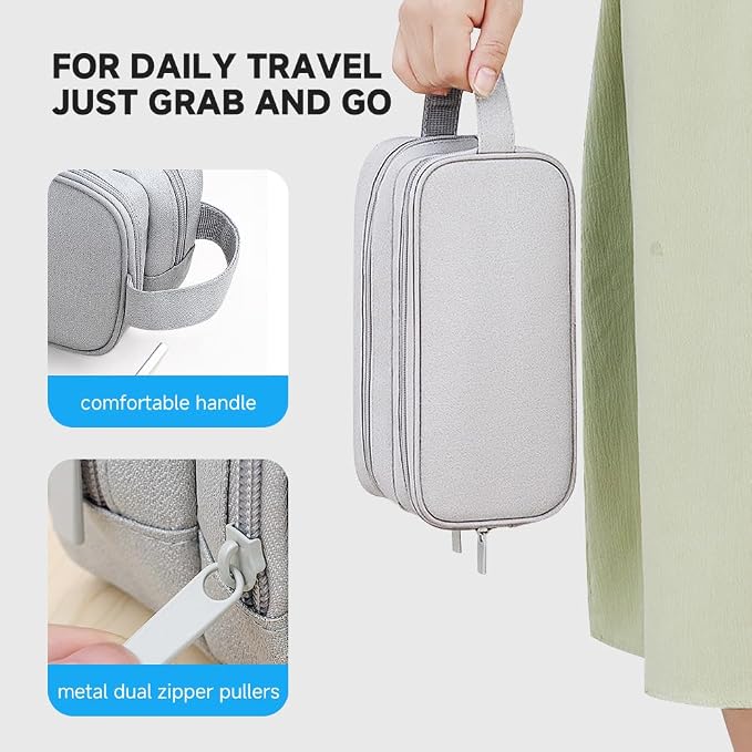 Teskyer Double Layer Cable Organizer Bag, Travel Tech Pouch, Light Grey | Elastic Bands Organization, Water Resistant Fabric, Multiple Compartments, Padded Protection, Travel and Office Use - Image 6