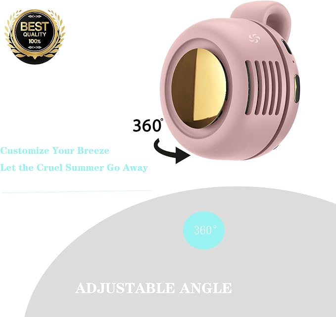 Portable Silent Bladeless Clip On Fan, Mini Fan With Clip, Rechargeable Personal Held Fans, Adjustable 3-Speed Suspended Waist Fans for Outdoor,Camping,Travel,Office (Pink) - Image 3
