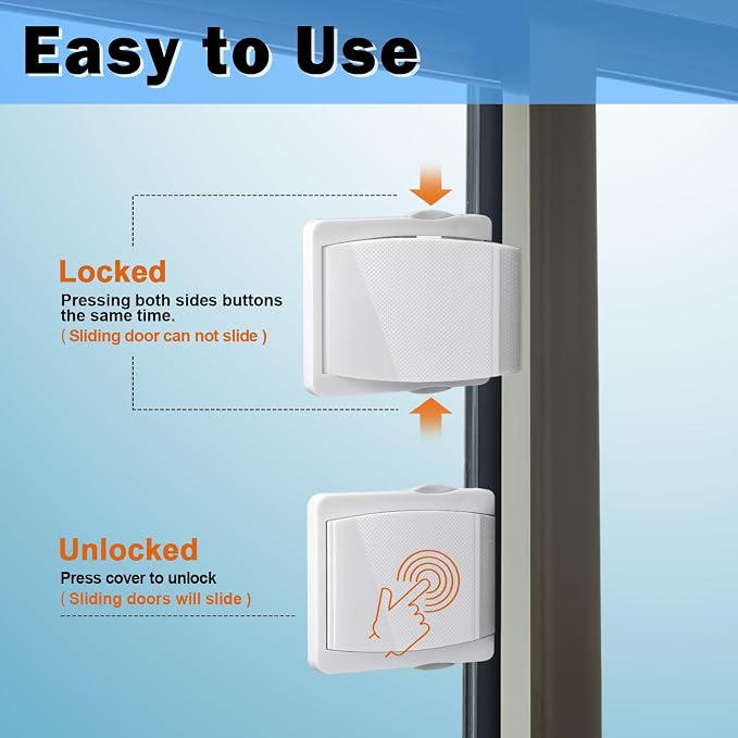 ZRFCXE Sliding Door Lock 4 Pack, Drill-Free Easy Install Safety Lock（Grey） | Sliding Glass Door Lock, Drill-Free Setup, Prevents Accidental Opens & Falls; Fits Patio Sliding Doors, Windows, Closet Door - Image 5