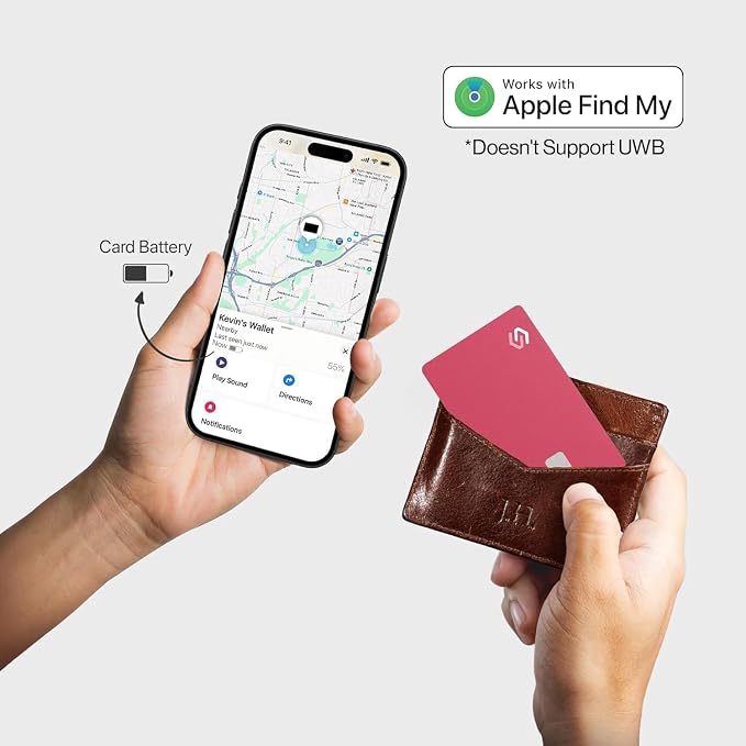 SPOTMINDERS Apple MFi Certified Credit Card Wallet Tracker PRO Pink (iOS Only) Travel Essentials for Women Works with Apple Find My Rechargeable Tracking Card IP68 0.07in Slim Item Finder for Passport - Image 3