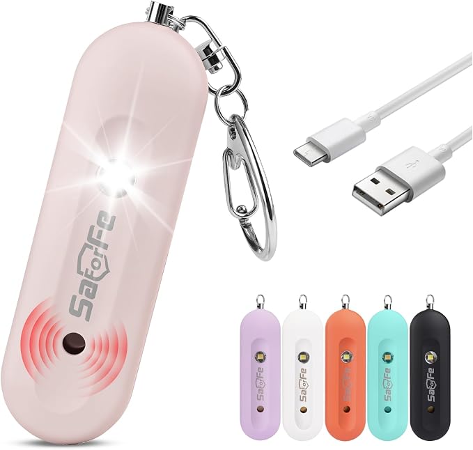 Personal Safety Alarm - Waterproof Rechargeable Security Alarm - 140dB Extra Loud Siren & Strobe Light - Self Defense Keychain - Gift for Women, Teenagers, College Girls, Seniors (Pink) by Unknown