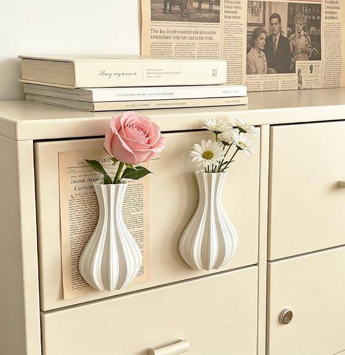 Elegant Vase Magnets for Fridge, Minimalist Flower Arrangement Holders, Nordic Style Hydroponic Vases, Magnetic Refrigerator Decor for Kitchen Bedroom Storage Office, 2 Pieces, White - Image 6