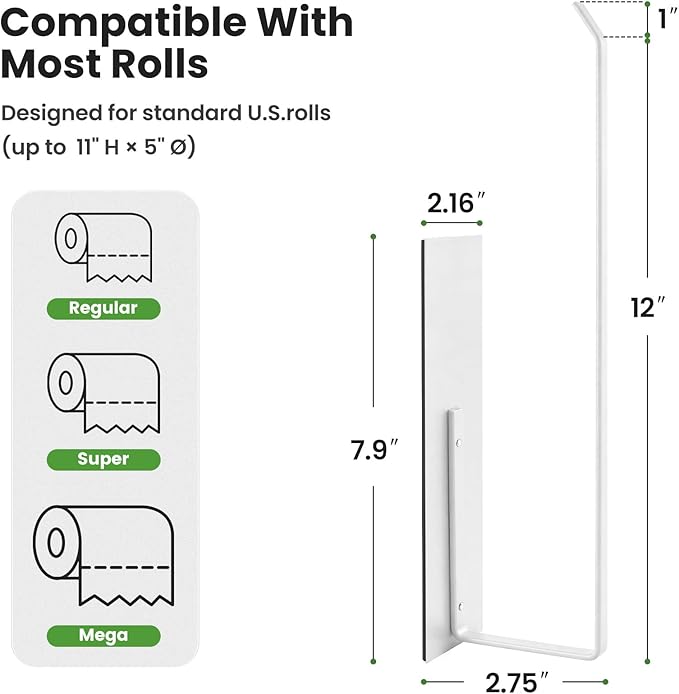 Magnetic Paper Towel Holder for Fridge, Toilet Paper Roll Holder Magnetic Paper Towel Rack Wall Mount Fridge Organizer for Papers Towels Roll Bathroom Toilet Garage RV Decor Kitchen Organization White - Image 3