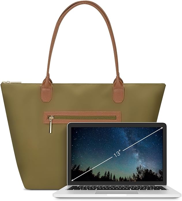 Nylon Tote Bag for Women with Zipper, Travel Shoulder Purses | Lightweight Large Laptop Shoulder Handbag with Zipper, Spacious Purse for Gym and Shopping - Image 7
