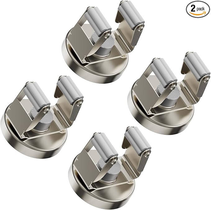 ULIBERMAGNET Magnetic Mop Broom Holder,Heavy Duty Movable Magnetic Tools Holder,Anti-Slip Magnetic Mounted Utility Storage Mop Shovel Hanger for Garage, Kitchen, Laundry, Garden(4 Pack/Silver) by ULIBERMAGNET