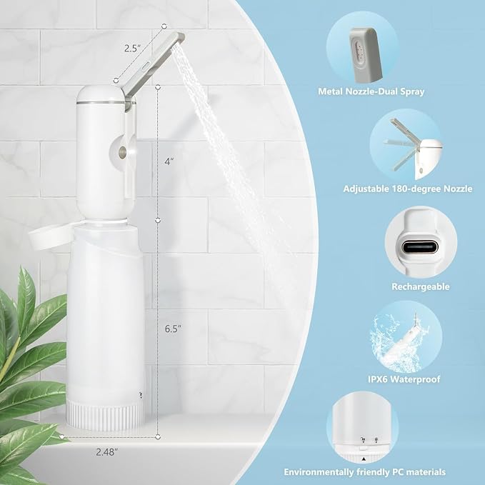 Portable Bidet for Travel, 500ml Travel Bidet, Bidet Sprayer with Peri Bottle for Women/Man, Handheld, Rechargeable Electric Bidet High Pressure, Douche Bottle for Postpartum, Hemorrhoid (White) - Image 3