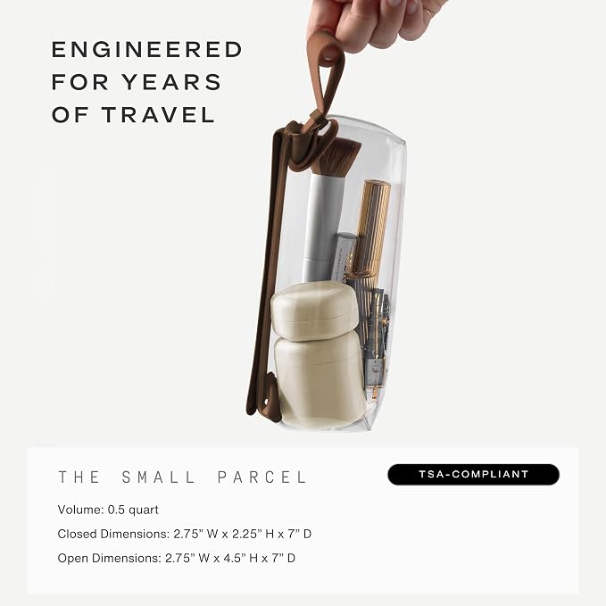 Cadence Parcel - Clear Travel Kit with Zipperless Magnetic Closure - Chestnut, Small - Durable, Leak-Resistant and TSA Approved Toiletry Bag - Modular Organization - Recycled TPU (.5 Qt) - Image 5