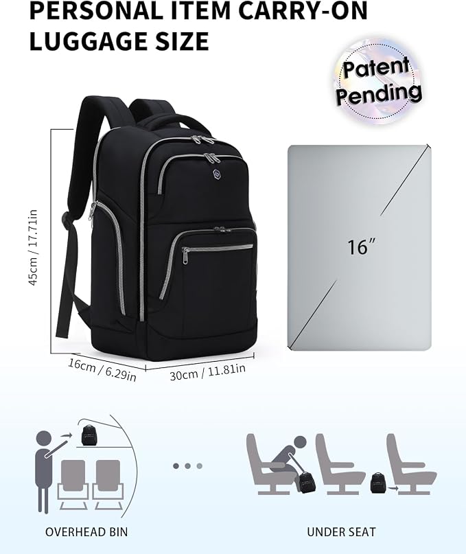 Blue Quartz Laptop Computer Backpack for Men Women,College Backpack fit 16Inch Laptop,Anti Theft Backpack with RFID Blocking,Travel Carry On Backpack,Business Work Pack (Black) - Image 4