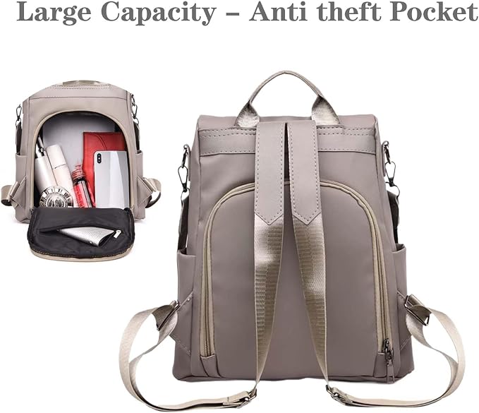 Women Backpacks Anti-Theft Ladies Backpack Purse, Women's Fashion Backpack Shoulder Bag with Replaceable Strap (Casual, Khaki) - Image 3