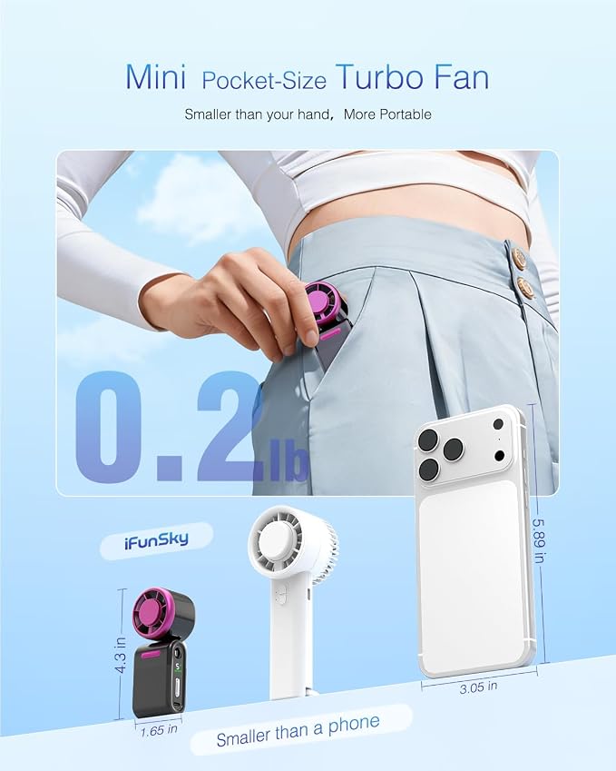 Mini Portable Handheld Turbo Fan – Small but Mighty, Whisper-Quiet, Long-Lasting, 5-Speed High-Velocity Rechargeable Fan, Personal Fan for Outdoor, Travel, Gifts for Women & Men(Black Red) - Image 7