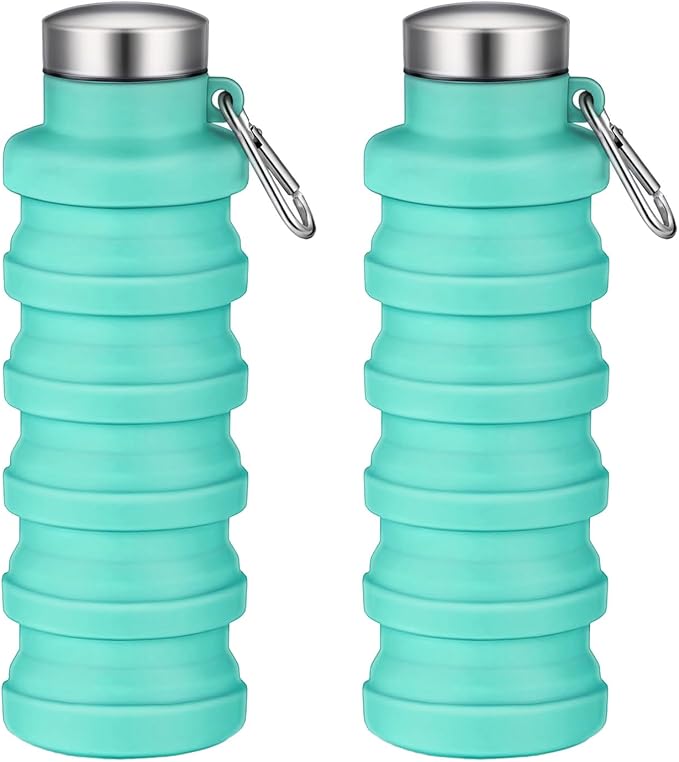 Collapsible Water Bottles,16oz Capacity Portable Reusable Silicone Water Bottle,Leak-proof,with buckle,foldable storage,Lightweight Durable for Fitness,Cycling,Sports,Camping,Hiking(Green+Green) by Unknown