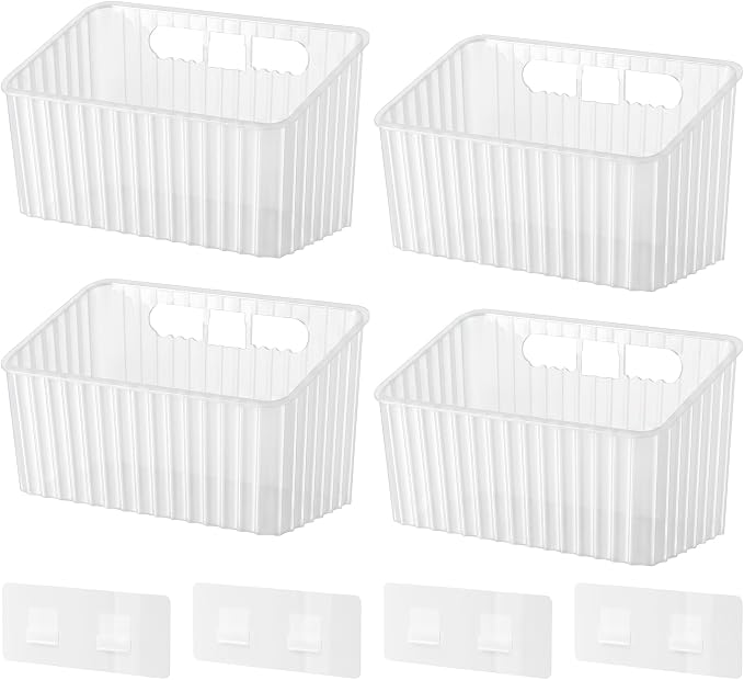 NiHome 4-Pack Cabinet Door Organizer, Adhesive RV Camper Wall Storage Caddy | No-Drill Plastic Bin With Drain Holes For Kitchen Bathroom Pantry Organization, Space Saving Small Item Holder, Medium, White by NiHome