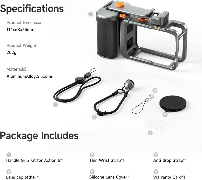 7RYMS 7RIG SC2 Street Grip Kit for DJI Osmo Action 6(Case+Handle Grip) | Quick Release, Cold Shoe, Lens Cover, Wrist Strap, Grip Holder for Street Photography, Vlogging, Video Recording - Image 9