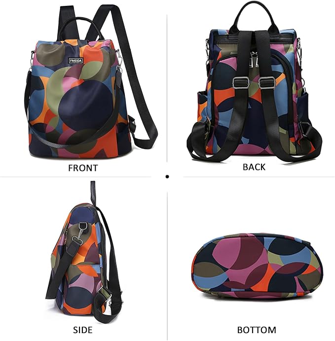 Anti Theft Backpack Purse for Women Convertible Nylon Backpack | Hidden Back Zipper Opening, Light Compact Travel Size, Waterproof Nylon, Daypack for College Work, Polka Dot Back pack - Image 8