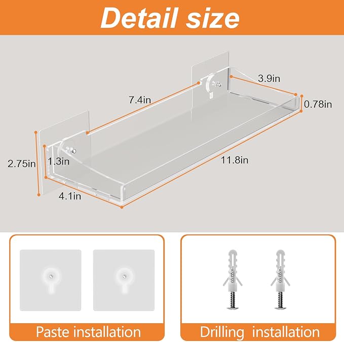Acrylic Shelves for Bathroom, Clear Floating Shelves for Wall, Wall Organizer Suitable for Bathroom, Bedroom, and Living Room Storage for Make Up,Action Figure,Books -3 Pack - Image 3