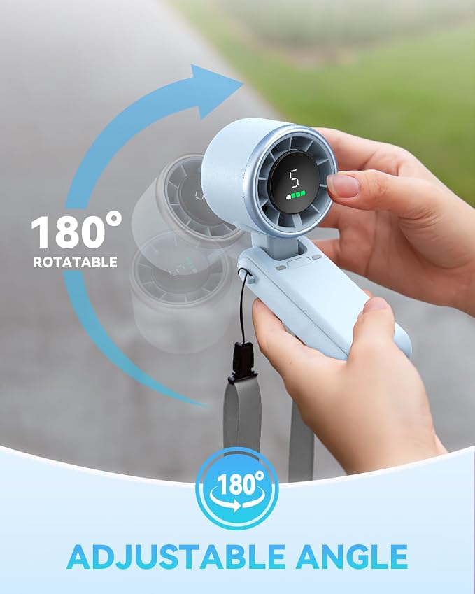 PlayHot Portable Handheld Turbo Fan, Travel Essentials, Gifts for Women/Men | 5-Speed, Up to 12H, 10m/s Airflow, USB-C Rechargeable, LED Display, 3-in-1 Foldable Personal Fan for Cruise, Beach, Vacation - Image 8