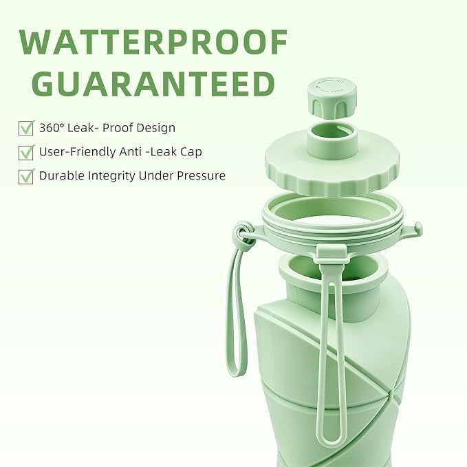 Collapsible Travel Water Bottle 28oz (800ml), BPA-Free, Foldable Silicone Lightweight Reusable Water Bottle with Leak-Proof Lid & Lanyard, Portable for Travel Cycling Gym Camping - Image 3