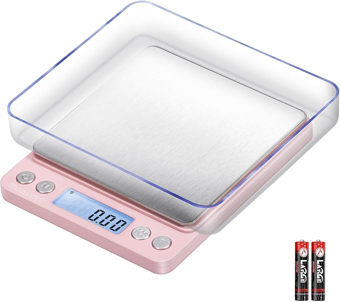 Fuzion Digital Scale .01 Gram Accuracy, 500g Small Kitchen Food Scales | 2 Trays Included for Jewelry, Gold, Herb, Powder, Spice, Coffee, Coin - Weight Gram and Oz by Fuzion%C2%AE
