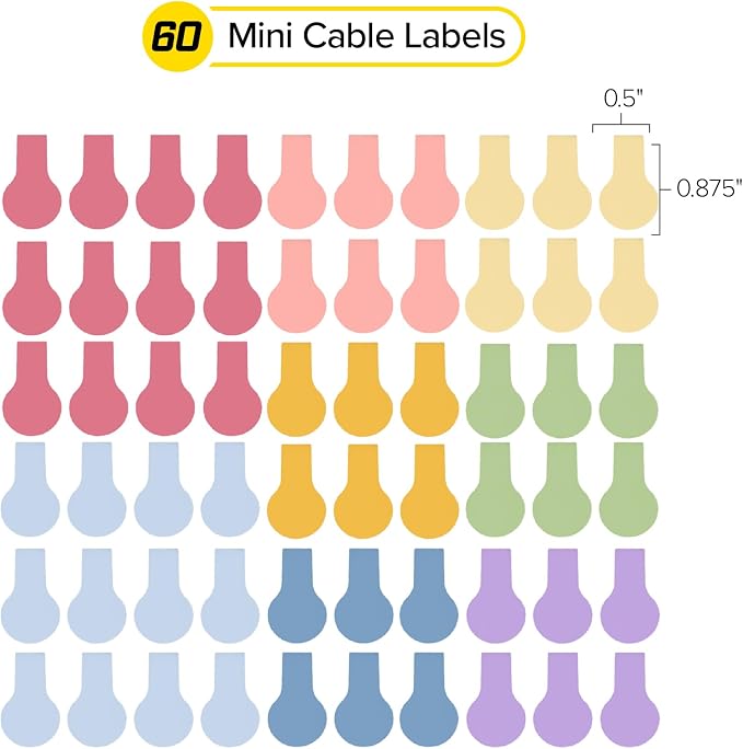 Wrap-It Storage Cable Labels - Mini, Macaron (60 Pack) | Colorful Charger & Wire Labeler for Cord Organization - Image 3