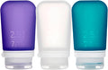 humangear GoToob+ 3-Pack, Medium (2.5 fl oz), Clear/Purple/Teal | Refillable & Leak-Proof Silicone Travel Size Bottles with Locking Cap for Toiletries, Camping & TSA Carry-On by humangear