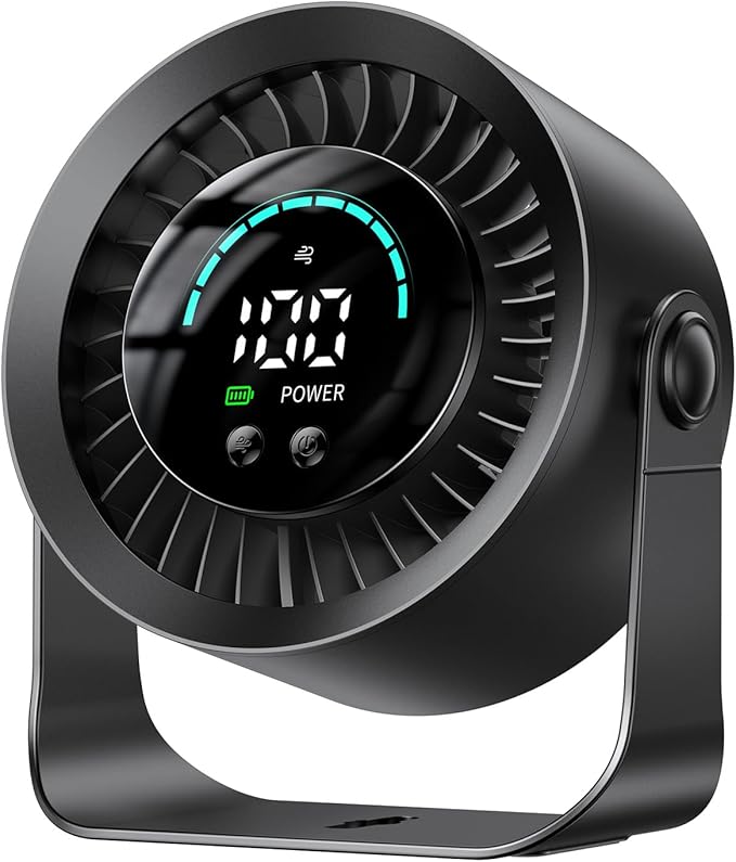 DIGIX Portable Desk Fan, 100 Speeds, 360° Rotation, USB Rechargeable | Quiet LED Display Table Fan with Wall Mount Design. Small Personal Cooling Fans for Home, Bedroom, Office & Travel, Black by CoolBreezeStylishEase