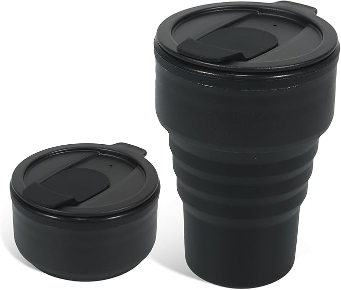 Foldable Silicone Water Bottle 13oz - Collapsible Travel Cup, BPA-Free, Leak-Proof - Portable Reusable Drinking Bottle for Camping, Hiking, Gym, Office - Black by Peboms