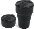 Foldable Silicone Water Bottle 13oz - Collapsible Travel Cup, BPA-Free, Leak-Proof - Portable Reusable Drinking Bottle for Camping, Hiking, Gym, Office - Black by Peboms