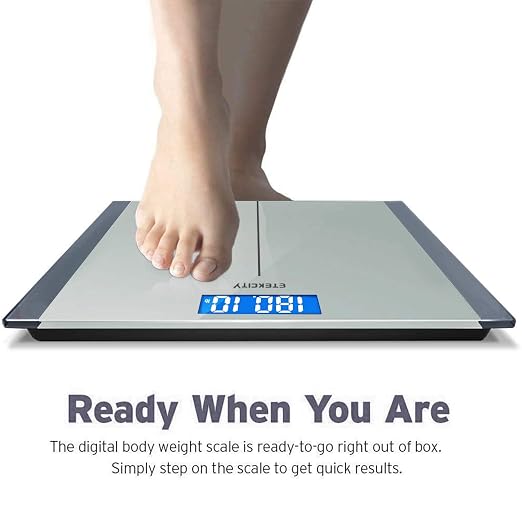 Etekcity Digital Electric Bathroom Scale for Body Weight, 400 lbs, Sliver | Large 6mm Tempered Glass Platform, Clear LCD Display, Batteries Included, Safe Electronic Weighing for Daily Home Use - Image 4