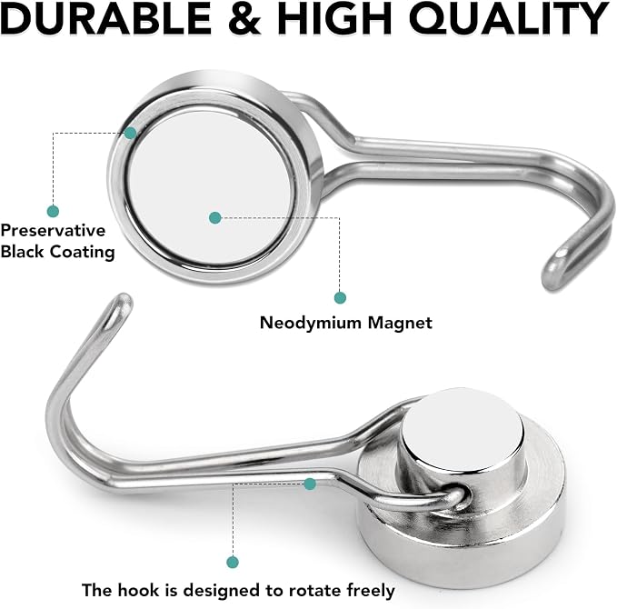 Magnetic Hooks 28 Pack 40Lbs Heavy Duty Neodymium Magnet Hook | Magnetic Swivel Hooks for Hanging Rust Proof Strong Magnets with Hook Magnetic Metal Hanger for Storage - Image 3