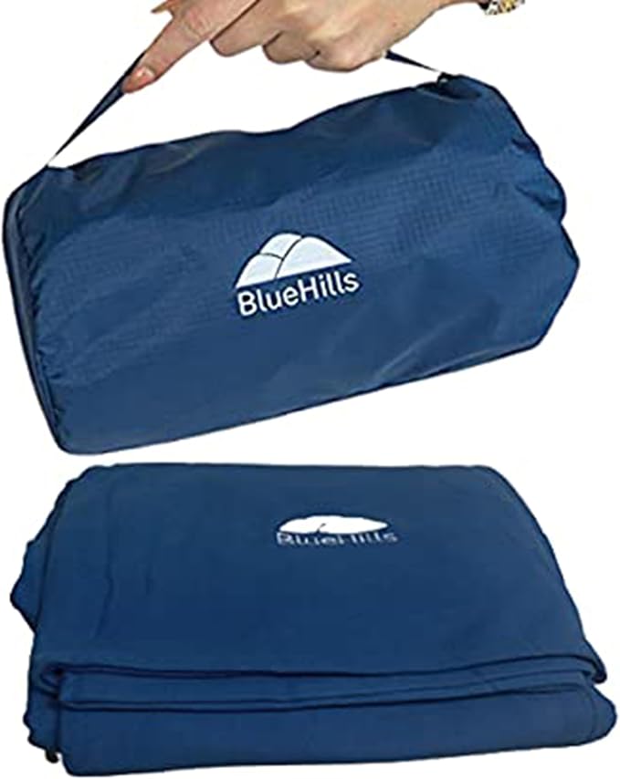 BlueHills Premium Ultra Compact Travel Blanket Pillow Airplane - Navy Blue | Travel Pillow/Blanket 70 X 56 Long, Luggage Belt & Backpack Clip, Portable Case, Must Have Airplane Essentials, Long Flights by BlueHills