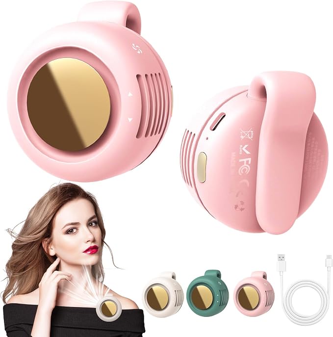Portable Silent Mini Bladeless Fan Clip On, Small Fan Clip on for Shirt & Waist, Adjustable 3-Speed Suspended Whirlwind Fans, For Outdoor & Travel & Office, Travel Accessories, Gift (Pink) by Unknown