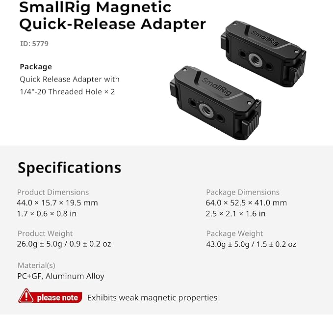 SmallRig Action 6 / Nano Magnetic Quick-Release Adapter Mount for DJI Osmo Action 6 / Osmo Nano, 2 PCS with 1/4"-20 Threaded Hole for Tripod/Selfie Stick | 2 PCS with 1/4"-20 Threaded Hole for Tripod / Selfie Stick - 5779B - Image 8