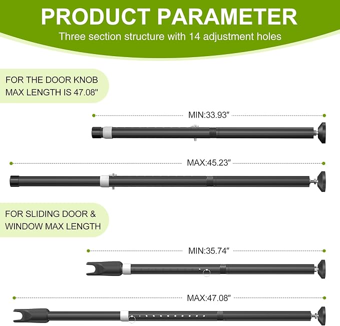 Sliding Glass Door Security Bar, Patio Door Barricade Security Bar, Apartment BarSliding Door Security Bar, Door Jammer, Black, 1 Pack - Image 2