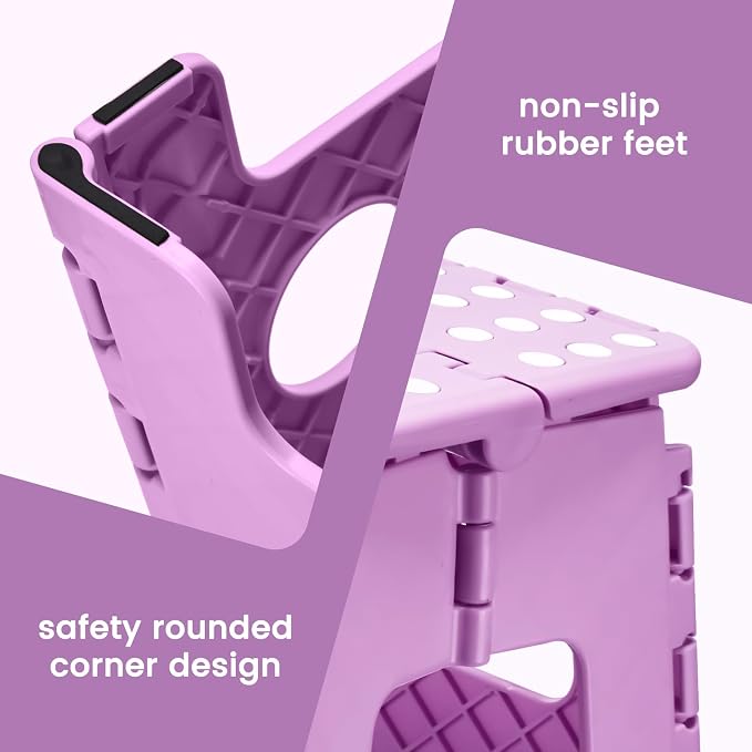 Foldable Step Stool for Adults 13 Inch, 300 lbs, Light Purple | Lightweight Stepping Stool with Handle and Non-Slip Surface, for Reaching Kitchen Cabinets, Bathroom Shelves and Closets - Image 6