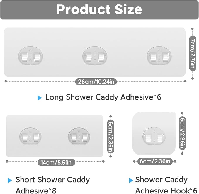 20 Pack Shower Caddy Adhesive Replacement, Strong Adhesive Hooks for Shower Caddy, Waterproof Shower Adhesive Strips, No Drilling,for Bathroom Storage Shelves and Kitchen Racks - Image 2