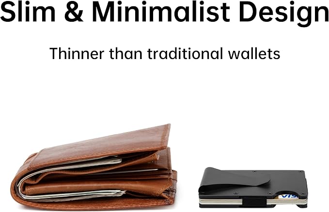 Carbon Fiber Minimalist Wallet for Men, Slim Metal RFID Blocking Wallet Credit Card Holder Money Clip & Cash Strap, Scratch-Resistant Holds 15 Cards,Ideal Gift for Men | Matt Carbon Fiber - Image 4