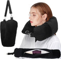 Stuffable Neck Pillow for Travel, Packable Neck Pillow (Black) | Velvet cover, Stuff with clothes to save luggage space, No extra baggage fees, Fits 5+ days travel essentials, Zipper closure by NK+HealthCare