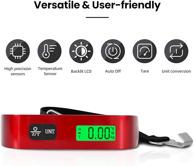 BAGAIL Digital Luggage Scale, 110lbs Hanging Baggage Scale with Backlit LCD Display, Portable Suitcase Weighing Scale, Travel Luggage Weight Scale with Hook, Strong Straps for Travelers - Image 7
