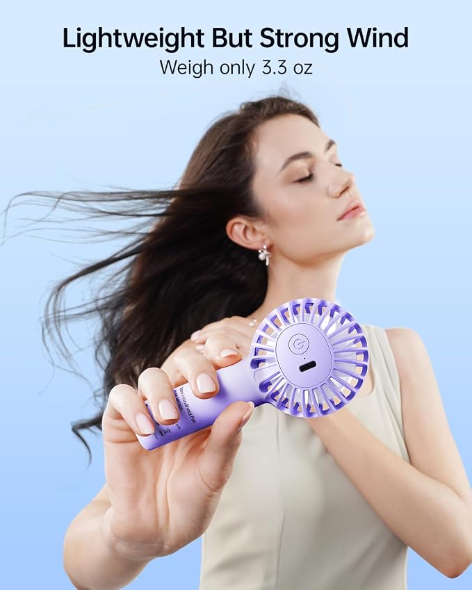 SWEETFULL Mini Portable Fan - Rechargeable Handheld Fan, 3 Speeds Personal Small Hand Gifts for Travel Essentials, Lash, Makeup, Eyelash, Kids, Girls, Women - USB, Cute Design Purple - Image 5