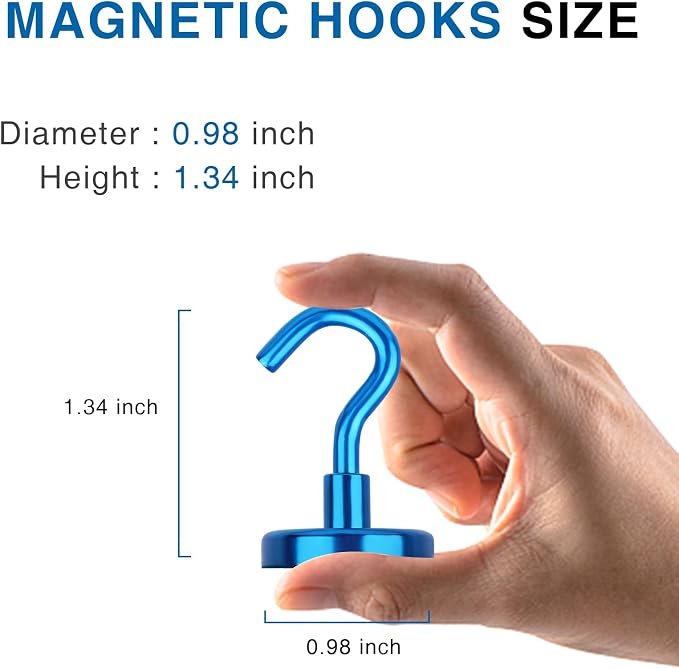 LOVIMAG Magnetic Hooks for Cruise Cabins, 85LBS, 6 Pack | Heavy Duty Neodymium Magnet with Hook Essentials for Classroom, Fridge, Ceiling, Hanger, Blue - Image 2